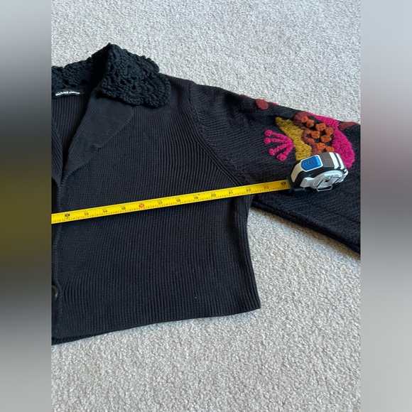 Michael Simon XL cropped embroidered sleeve sweater cardigan crochet mother day - Picture 9 of 12